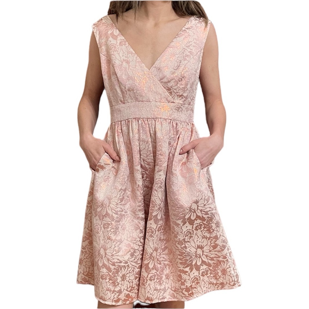Rose Gold Floral V Neck Sleveless Mini Dress